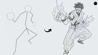 How to draw Ryomen Sukuna Full Body out of Stick Man  Easy Step by Step [upl. by Yeleek905]