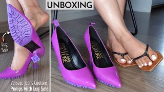 ●Unboxing amp Review● Versace Lug Sole Pointy Pumps [upl. by Enyaw]