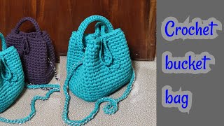 How to crochet a simple bucket bag using tshirt yarn [upl. by Piers681]