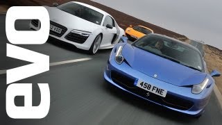 Audi R8 Plus Ferrari 458 Italia McLaren 12C on the road  evo TV [upl. by Airda]