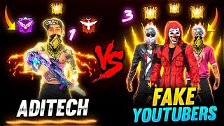 Aditech Vs Fake 3 Youtubers ❤️🤯  Intense Custom Must Watch 😂  Garena Free Fire [upl. by Kaitlyn]