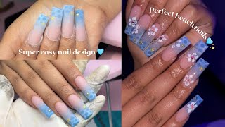 Acrylic nails for beginners  Viral water nails  summer nail tutorial 🩵🌊✨ [upl. by Leinahtam]