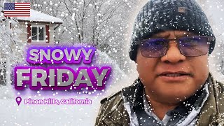 Snowy Friday  Greetings from Pinon Hills California snowydays snowfall snowyCalifornia [upl. by Colley]