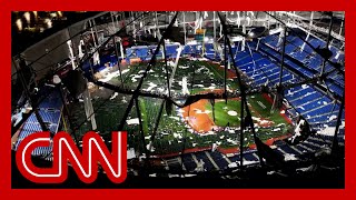 Surreal to see Tropicana Field roof shredded by Hurricane Milton [upl. by Onaicnop]