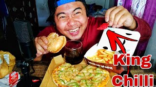 TWO PIZZAs BURGER Fries with King Chilli  200k SUBSCRIBERS Special Mukbang [upl. by Nicol]