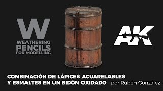 COMBINACIÓN DE LÁPICES ACUARELABLES Y ESMALTES EN UN BIDÓN OXIDADO [upl. by Onaicram144]