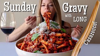 Sunday Gravy Pasta MUKBANG  Recipe with LONG Casarecce [upl. by Mariand]