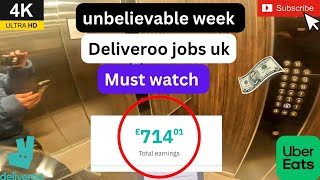 deliveroo jobs uk unbelievable week Uber eats food delivery uk how to earn money for delivery jobs [upl. by Albarran]