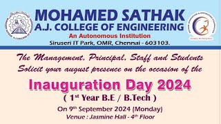 Inauguration Day 2024 1st Year BE  BTech At MSAJCE Chennai On 09th September 2024 [upl. by Niliram]