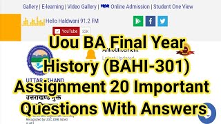 Uou Assignment Important Questions 2024  Uou Bahi 301 Assignment Questions  Uou Bahi 301  Uou [upl. by Luemas]