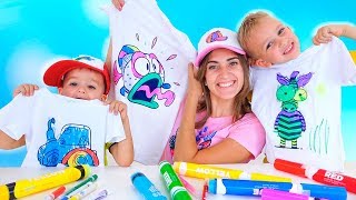 Vlad Nikita and Mom paint Tshirts and caps 3 Marker Challenge [upl. by Orit]