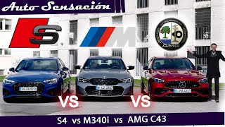 Comparativa BMW M340i vs Mercedes AMG C43 vs Audi S4  Duelo de sedanes deportivos Alemanes [upl. by Zuliram]