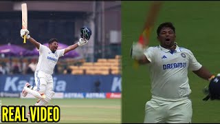 Sarfaraz Khan Century Celebration  Sarfaraz Khan Emotional After Complete First Century  IND Vs NZ [upl. by Ihcego]