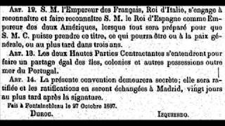 Traité de Fontainebleau 27 Octobre 1807 pour la conquête et le démembrement du Portugal [upl. by Acirrej]