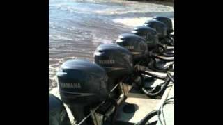 8 new Yamaha 250s on 100 ft aluminum flat work barge PART 2 [upl. by Sausa]