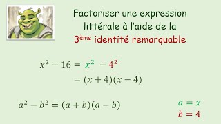 Factoriser une expression algébrique à laide de la 3ème identité remarquable [upl. by Viglione68]