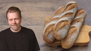 Easy Sourdough Baguettes Recipe  Baguette Master Class  Foodgeek Baking [upl. by Steinke]