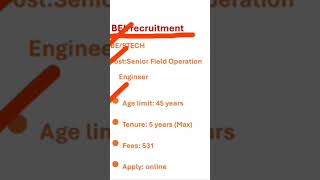 BEL recruitment Senior Field Operation Engineer salary 80000 1st year  new [upl. by Raseta]