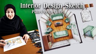 Interior Design Sketch planPerspective [upl. by Narhem]