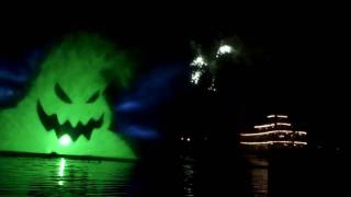 Disneyland Halloween Screams Fireworks 2009  Rivers of America water screens [upl. by Eesyak605]