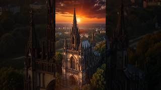 Epic Sunset  Aerial View  Gothic Architecture  Digital Art [upl. by Neetsirhc]