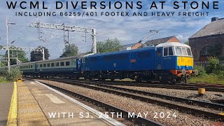 WCML DIVERSIONS AT STONE INCL 86259401 FA CUP FINAL FOOTEX amp HEAVY FREIGHT 25TH MAY 2024 [upl. by Zebapda]