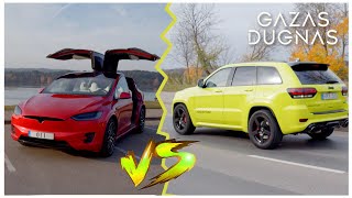 Ateitis prieš dabartį Jeep SRT vs Tesla Model X [upl. by Moody]