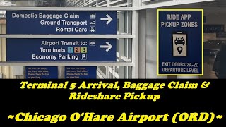 Chicago O’Hare Airport – Terminal 5 Arrival Baggage Claim and Rideshare Pickup [upl. by Eirak]