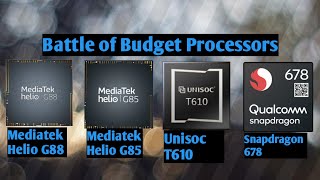 Mediatek Helio G88 Vs Mediatek Helio G85 Vs Unisoc T610 Vs Snapdragon 678  Complete Comparison [upl. by Atsedom565]