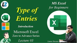 3 MS Excel  Types of Entries  UrduHindi microsoft excel computer learning teacher [upl. by Sundberg]