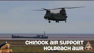 RAF Chinook in Combat Scenario Training Firing Live Rounds  JTAC  FAC wcomms at Holbeach AWR [upl. by Bergstein]