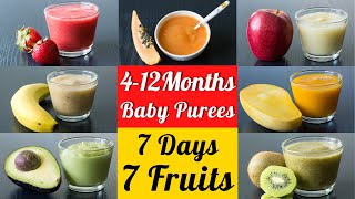 7 Fruit Purees for 4 to 12 Month Babies  Stage 1 Homemade Baby Food  7 Fruit Purees for 7 Days [upl. by Dukey]