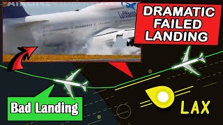 DRAMATIC Failed Landing  GoAround  Lufthansa B748 at LAX [upl. by Oicangi]