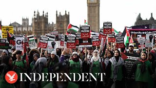 Watch again ProPalestine protesters march in London calling for Gaza ceasefire [upl. by Enneiluj]