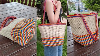 Easy Crochet Tote Bag Tutorial 🤩 Perfect for the Beach or Market Summer MustHave [upl. by Safir]