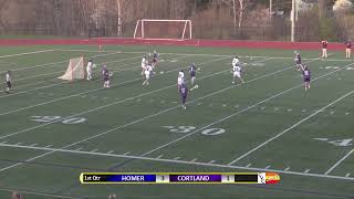 Cortland Varsity Boys Lacrosse vs Homer 4272021 [upl. by Ahsiakal356]