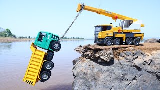 Dumper Truck And Tipper Accident Biggest Sea River Pulling Out Crane Machine Swaraj Tractor  CS Toy [upl. by Timofei446]