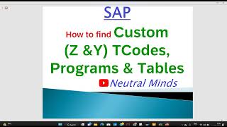 SAP  How to find Custom Z ampY TCodes Programs amp Tables in SAP [upl. by Ahsikat832]