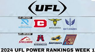 2024 UFL Power Rankings Week 1 [upl. by Ava]