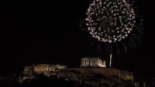 Greece New Years fireworks over Acropolis in Athens  AFP [upl. by Saticilef505]