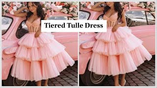 LAYERED TULLE DRESS  How to sew a Layered Tulle Dress  Tiered Tulle dress [upl. by Hnib]