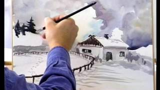 Winterlandschaft mit Lukas Aquarellfarben  Winter landscape with Lukas Watercolors [upl. by Santoro]