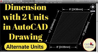 Dimension With 2 Units in AutoCAD Drawings  Alternate Dimension units  2 units Dimension Autocad [upl. by Mikah18]