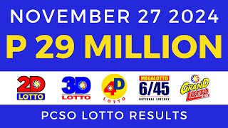 Lotto Result Today 9pm November 27 2024 PCSO [upl. by Tamera]