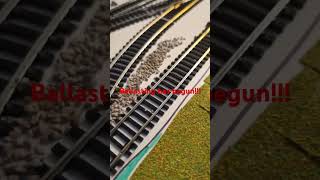 It begins Ballasting the track bed train modelrailwayscene hornbyrailways modeltrains [upl. by Naugal]