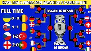 HASIL PIALA EROPA 2024 MATCH KE 3 KAMIS 27 JUNI DAN BAGAN 16 BESAR DAN JADWAL 6 BESAR [upl. by Weywadt]