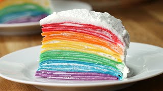 Rainbow Crepe Cake Behind Tasty [upl. by Evatsug]