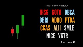 Analisa Saham 5 Maret 2024 IHSG GOTO BBCA BBRI ADRO PTBA CGAS ALII SMLE NICE VKTR [upl. by Aleda]