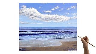 Seascape acrylic painting tutorial  Easy seascape painting for beginners  Wave painting tutorial [upl. by Ludvig]