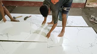 how to floor tiles fitting ll 24 white tiles fitting ll tile floor [upl. by Gagliano]